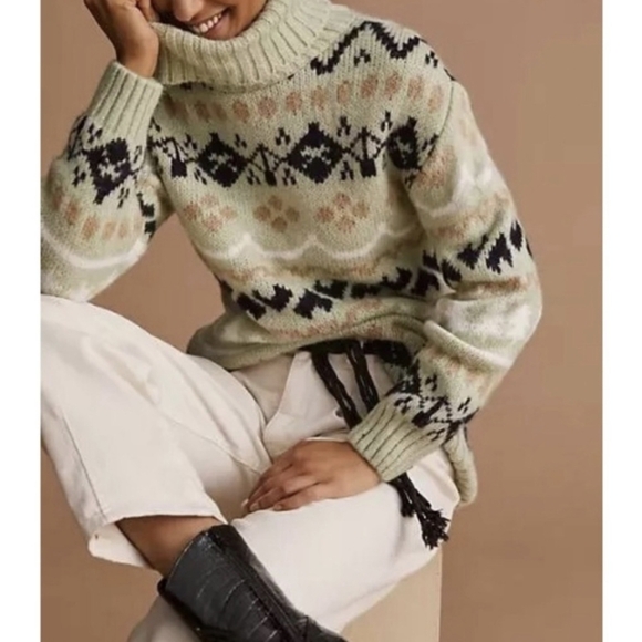 Anthropologie Nordic Fair Isle Turtleneck Sweater Sz.XS - Picture 2 of 8